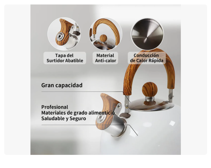 Tetera Silbadora 3l Acero Inoxidable Con Mango Madera Antica