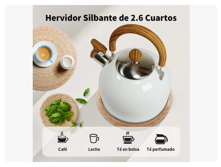 Tetera Silbadora 3l Acero Inoxidable Con Mango Madera Antica