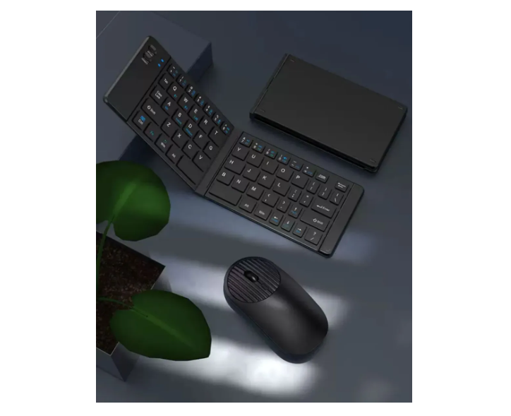 Set Teclado Portátil Bluetooth Plegable Y Mouse Inalámbrico