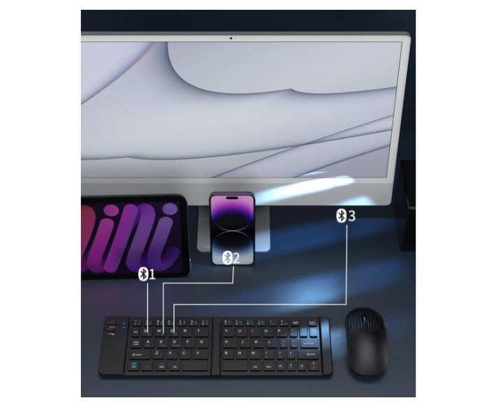 Set Teclado Portátil Bluetooth Plegable Y Mouse Inalámbrico