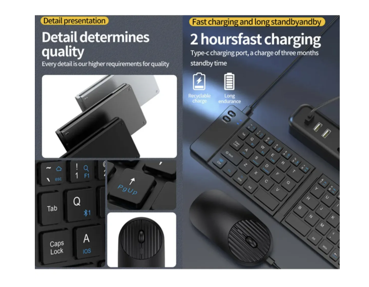 Set Teclado Portátil Bluetooth Plegable Y Mouse Inalámbrico