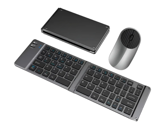 Set Teclado Portátil Bluetooth Plegable Y Mouse Inalámbrico