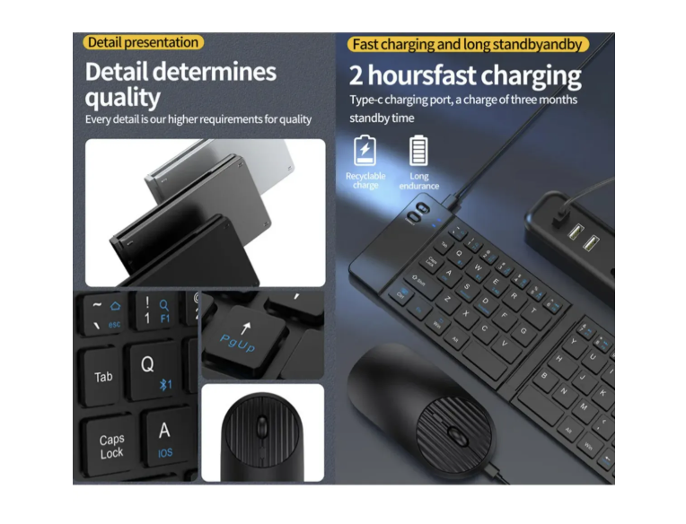 Set Teclado Portátil Bluetooth Plegable Y Mouse Inalámbrico