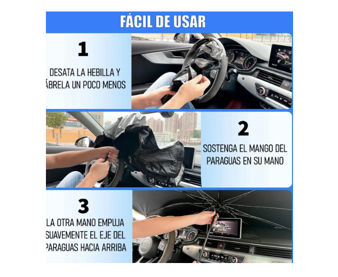 Quitasol Tipo Sombrilla Para Auto Parasol Retractil Parabris