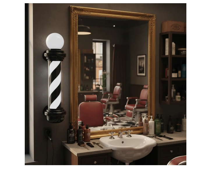Poste De Barbería Grande Barber Pole Con Esfera De Luz 88cm