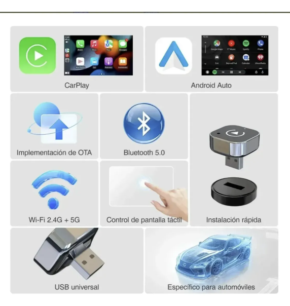 Carplay Adaptador Inalámbrico Y Android Auto Converter 2en1