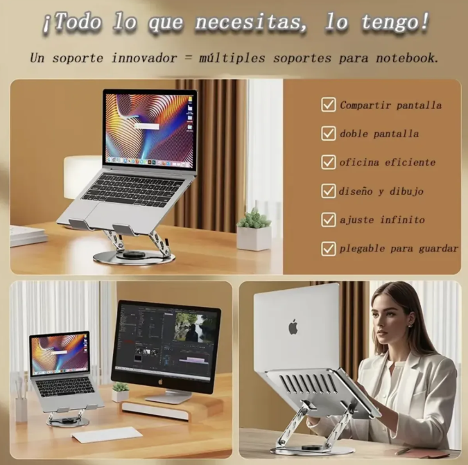 Soporte Notebook Ajustable 360° Giratorio Metal Plegable