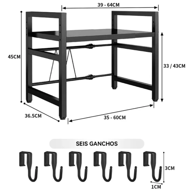 Estante Repisa Extensible Horno Microondas Con Ganchos