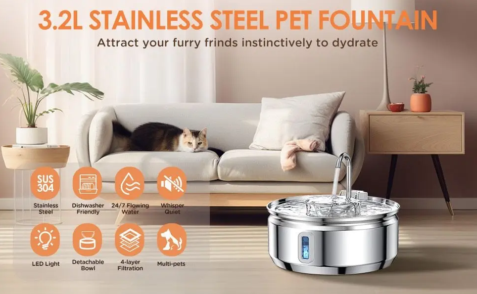 Bebedero Automático Gatos Perros Fuente Agua 3.2l Inox
