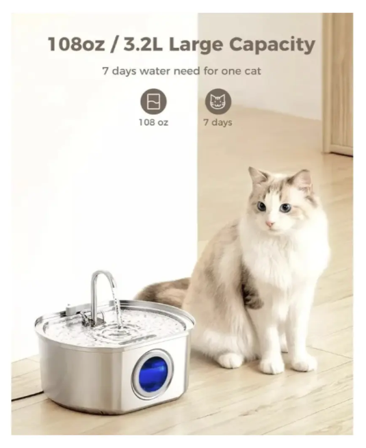 Bebedero Automático Gatos Perros Fuente Agua 3.2l Inox