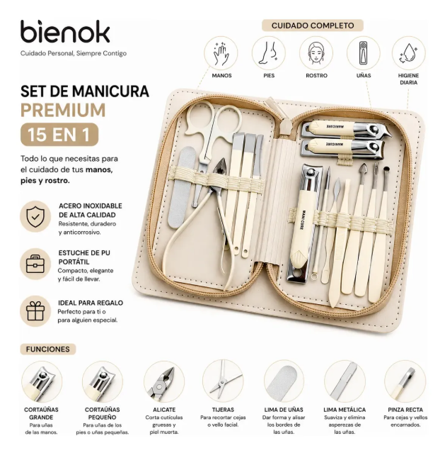 Kit Manicure Pedicure Profesional 15 En 1 Acero Inoxidable
