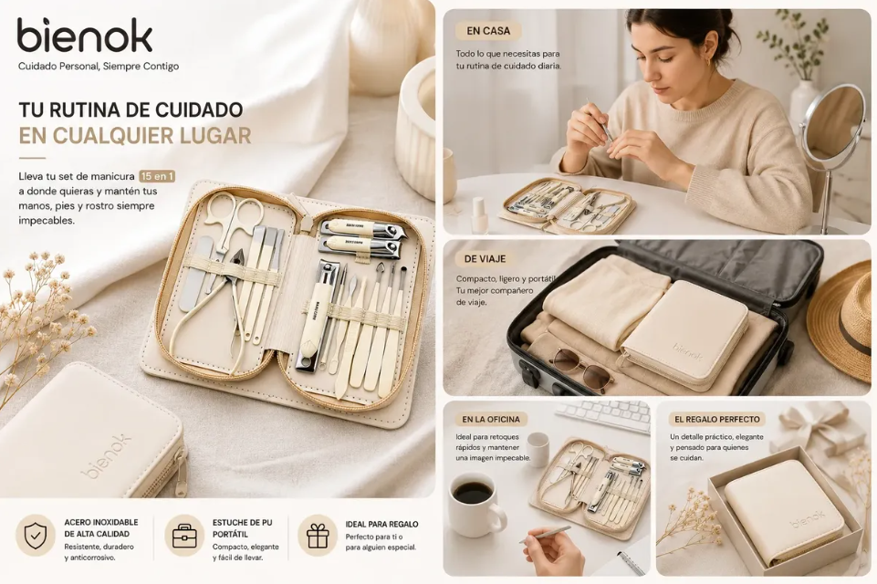 Kit Manicure Pedicure Profesional 15 En 1 Acero Inoxidable