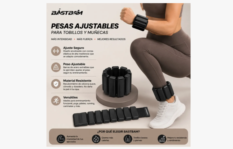 Kit 2 Brazaletes Pesas Ajustables 2 Lbs Para Tobillos Y Muñe