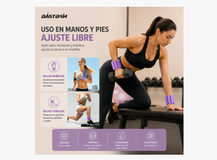 Kit 2 Brazaletes Pesas Ajustables 2 Lbs Para Tobillos Y Muñe