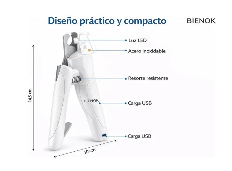 Corta Uñas Profesional Led Perros Gatos Con Lima Y Luz Led