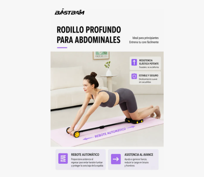 Rueda Abdominal Con Rebote Automático Bandas Elásticas