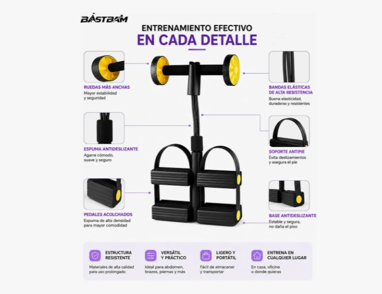 Rueda Abdominal Con Rebote Automático Bandas Elásticas