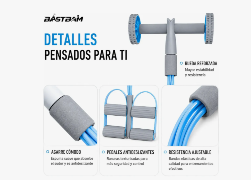 Rueda Abdominal Con Rebote Automático Bandas Elásticas