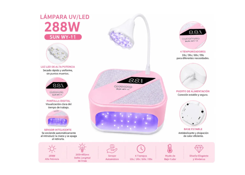 Lámpara Uv Led 288w Recargable Para Uñas Con Luz Flexible