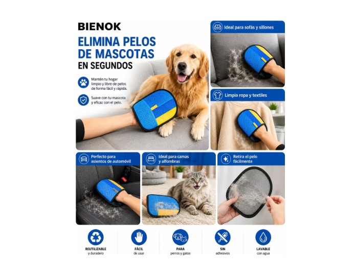 Guante Quita Pelos De Mascotas Perro Gato Reutilizable