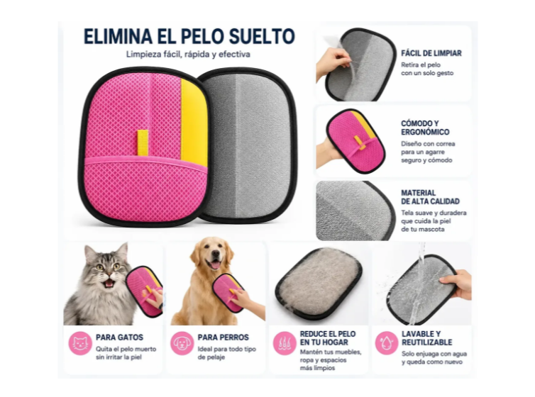 Guante Quita Pelos De Mascotas Perro Gato Reutilizable