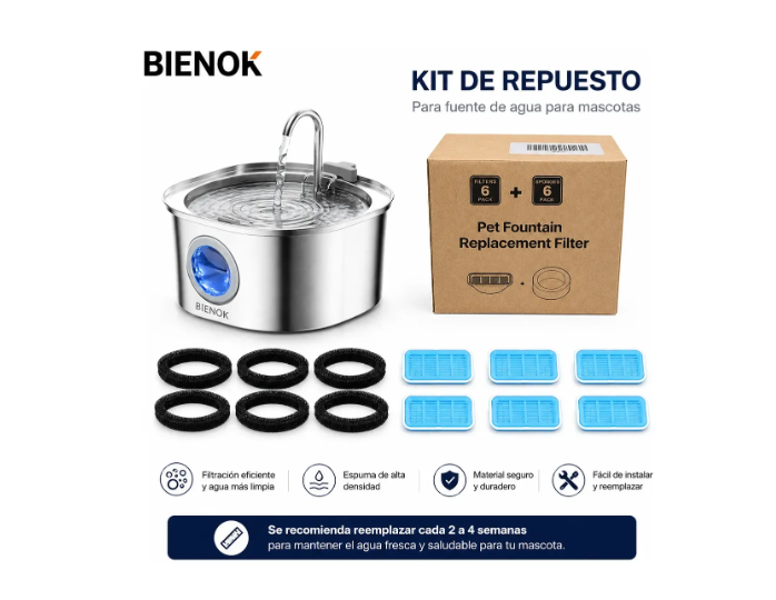 Pack 6 Filtros De Repuesto Para Fuente De Agua Mascotas