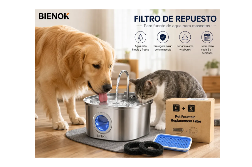 Pack 6 Filtros De Repuesto Para Fuente De Agua Mascotas