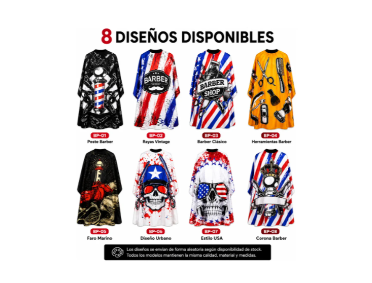 Capa Barbería Profesional Impermeable Diseños Surtidos
