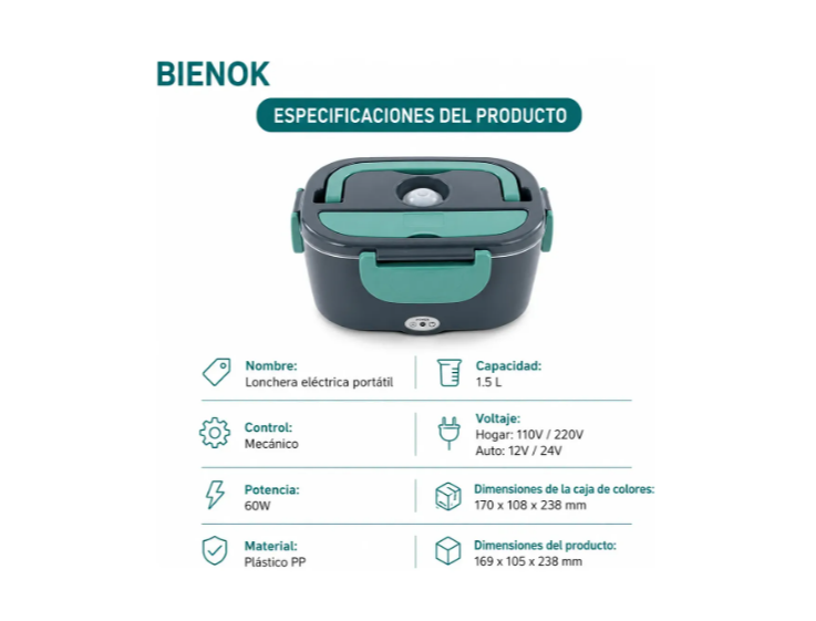Lonchera Eléctrica Portátil 1.5l Auto Hogar Oficina