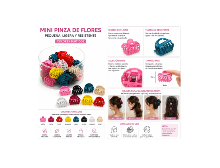 Caja X 24 Ganchos Mini Para Cabello Colores Surtidos