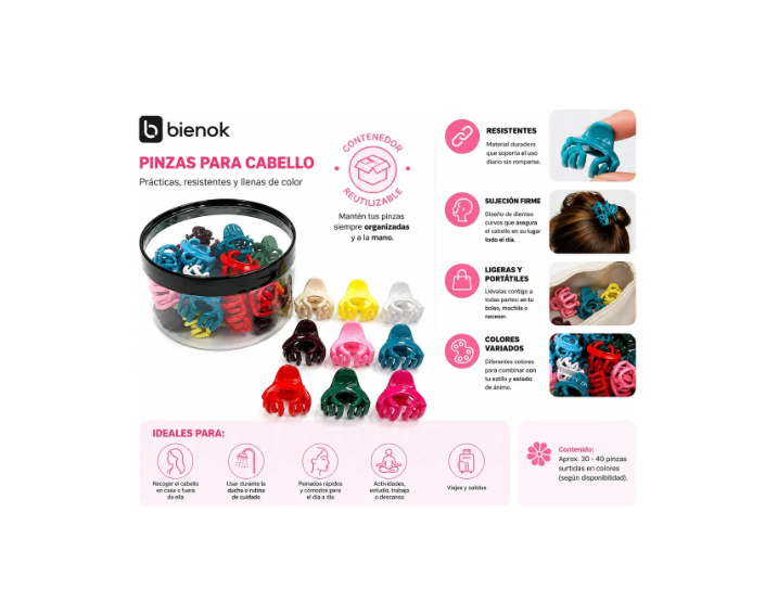 Caja X 24 Ganchos Mini Para Cabello Colores Surtidos