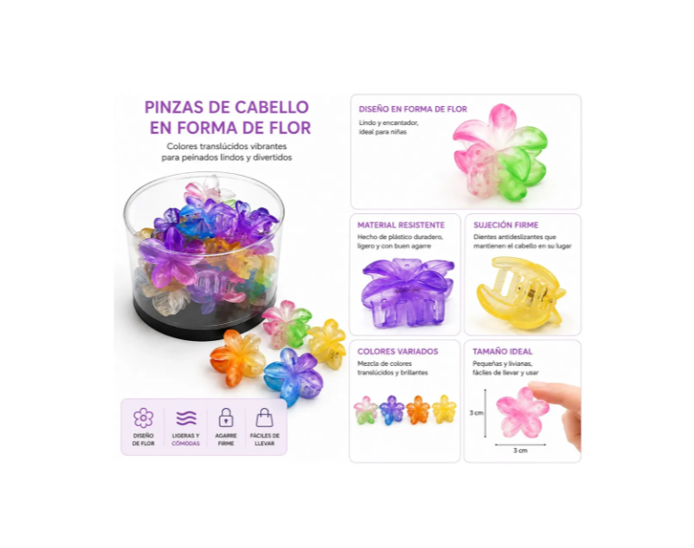 Caja X 24 Ganchos Mini Para Cabello Colores Surtidos