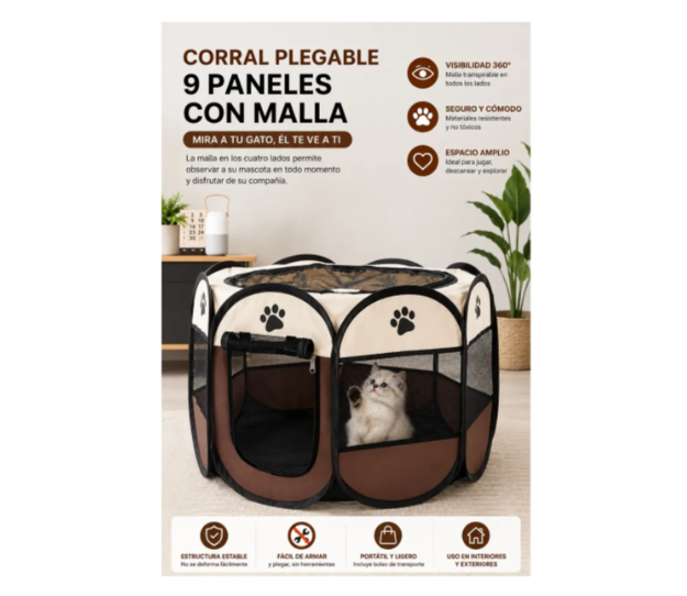 Corral Plegable Portátil Para Mascotas Perros Y Gatos