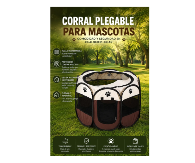 Corral Plegable Portátil Para Mascotas Perros Y Gatos