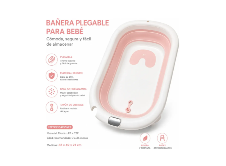 Tina Bañera Plegable Para Bebé Con Termómetro Y Cojín