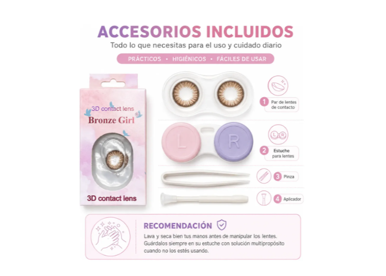 Lentes De Contacto Cosméticos 3d Con Estuche Y Accesorios