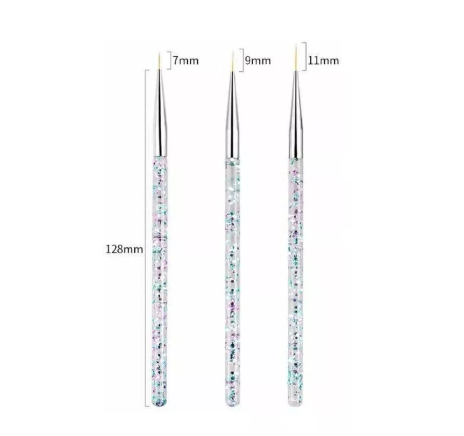 Set De 3 Pinceles Glitter Para Diseño Uñas Postizas / Naturales
