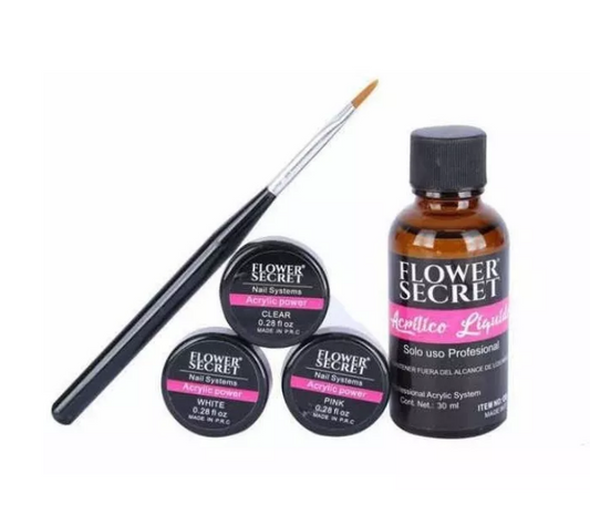 Kit Para Uñas Acrílicas 3 Polvos Pincel Y Monomero