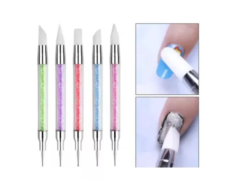 Set 5 Puntero Dobles Con Punta De Goma Para Manicure De Uñas