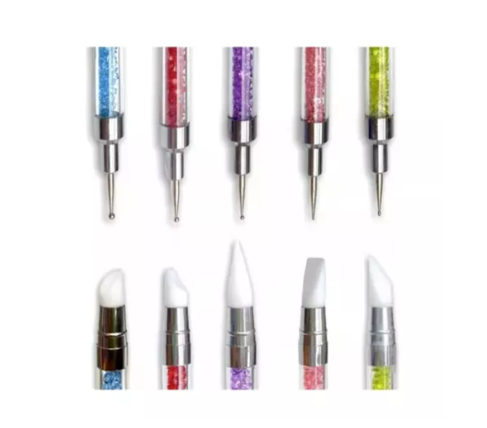 Set 5 Puntero Dobles Con Punta De Goma Para Manicure De Uñas