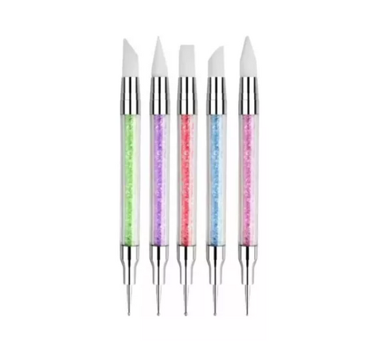 Set 5 Puntero Dobles Con Punta De Goma Para Manicure De Uñas