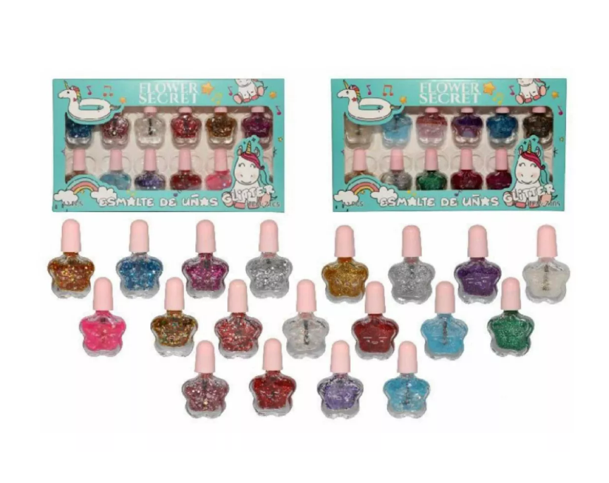 Set 12 Pintura De Uñas Para Niñas Esmalte Niñas Glitter