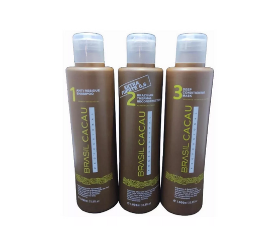 Kit 3 Pasos Keratina Alisante Brasil Cacau 1000ml