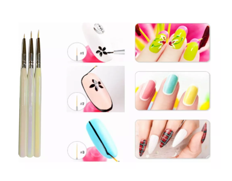 Kit 3 Pinceles Tornasol Para Diseño Uñas Postizas / Naturales