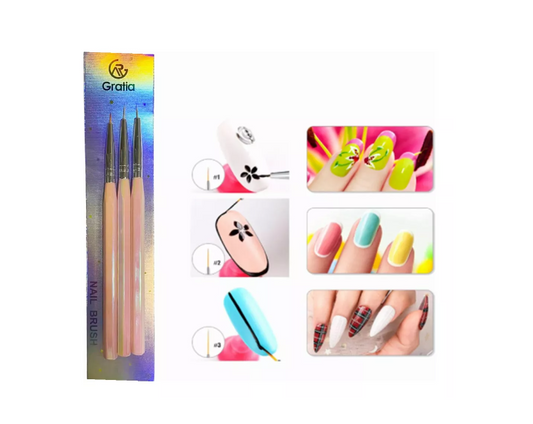 Kit 3 Pinceles Tornasol Para Diseño Uñas Postizas / Naturales