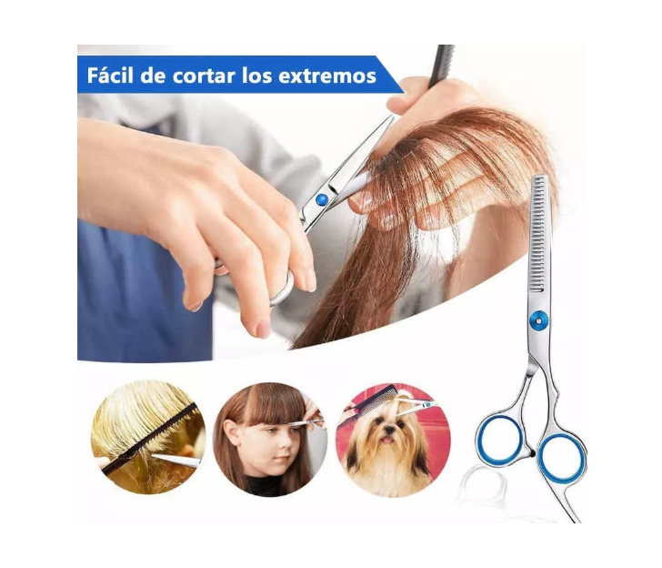 Tijera Peluquero Filo Navaja Profesional Azul