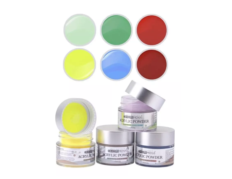 Set De 6 Polvo Acrílico De Colores Cherimoya