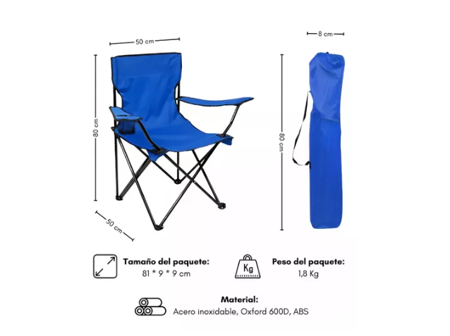 Silla Plegable Camping Playa Picnic Con Porta Vasos