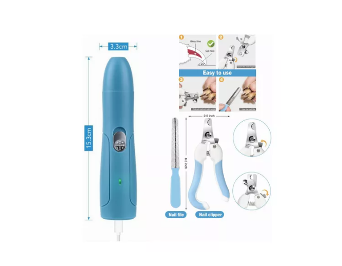 Kit Completo De Cortauñas Lima Eléctrica De Perro Y Mascotas